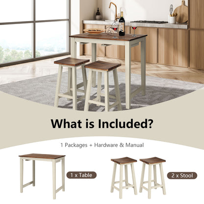Rustic Style Wood Pub Table and Saddle Stool Set