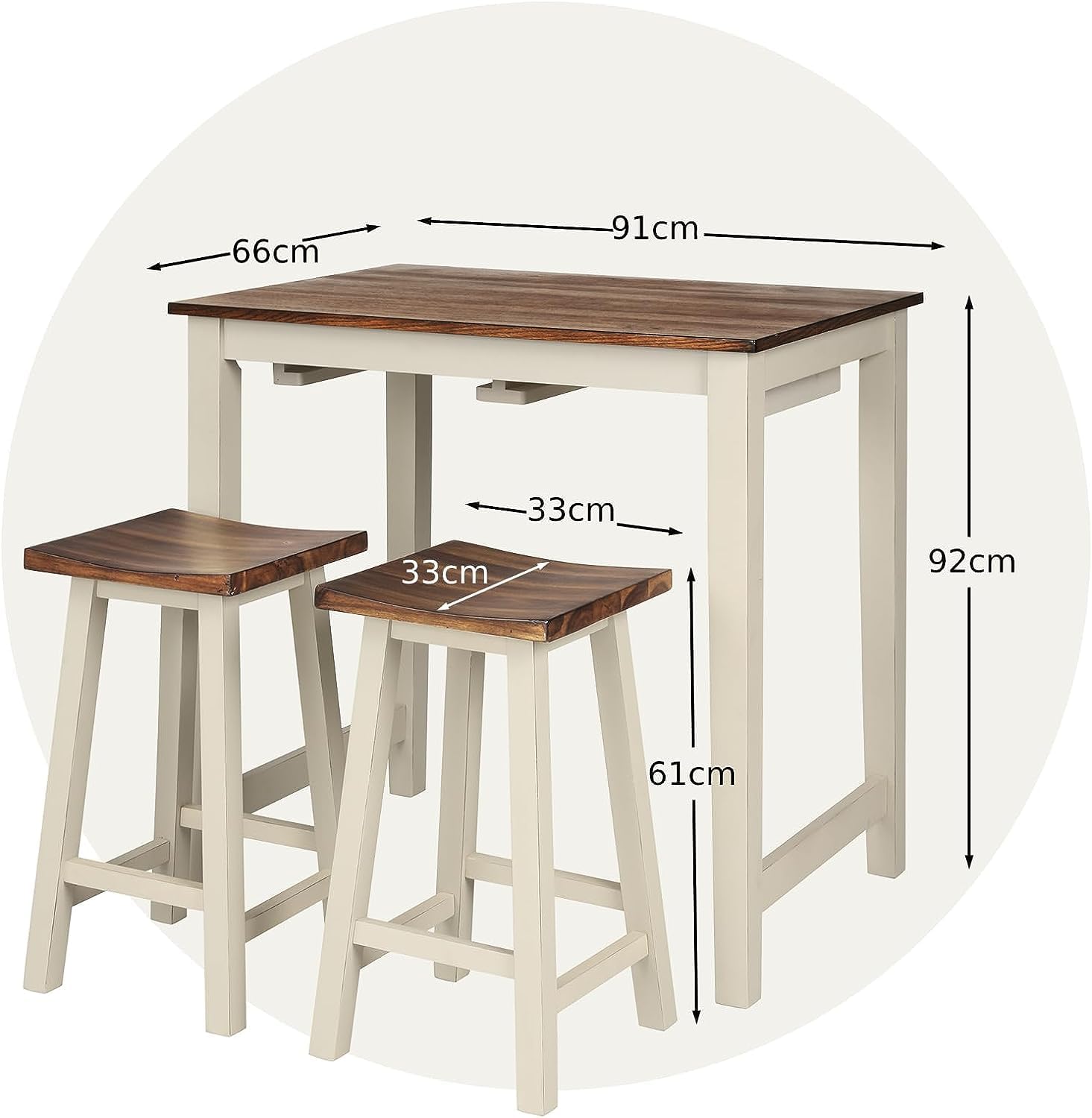 Rustic Style Wood Pub Table and Saddle Stool Set