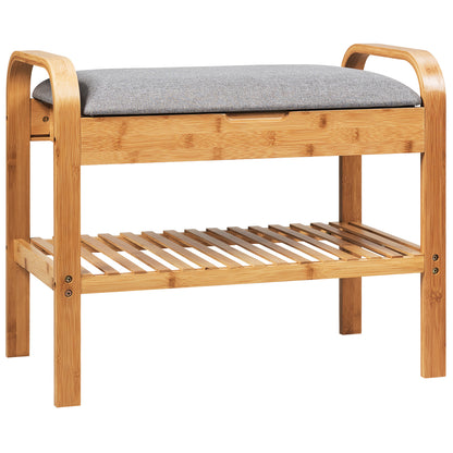 Bamboo Shoe Rack Bench with Cushioned Seat and Storage Space-Natural