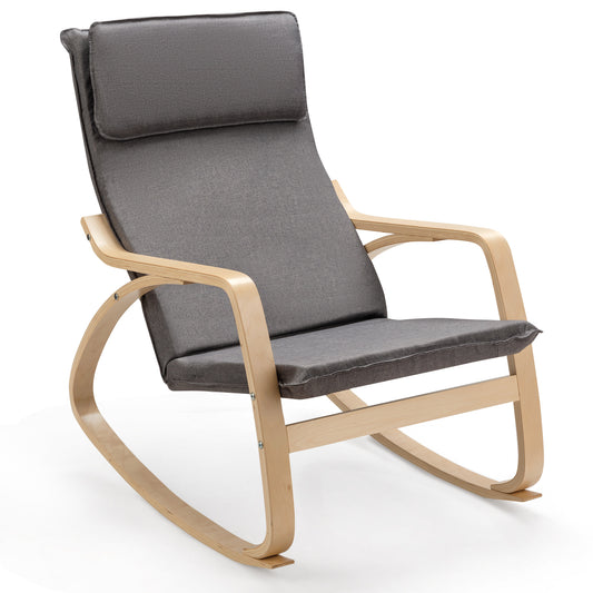 Wooden Rocking Chair with Removable Cushion for Living Room Balcony-Grey