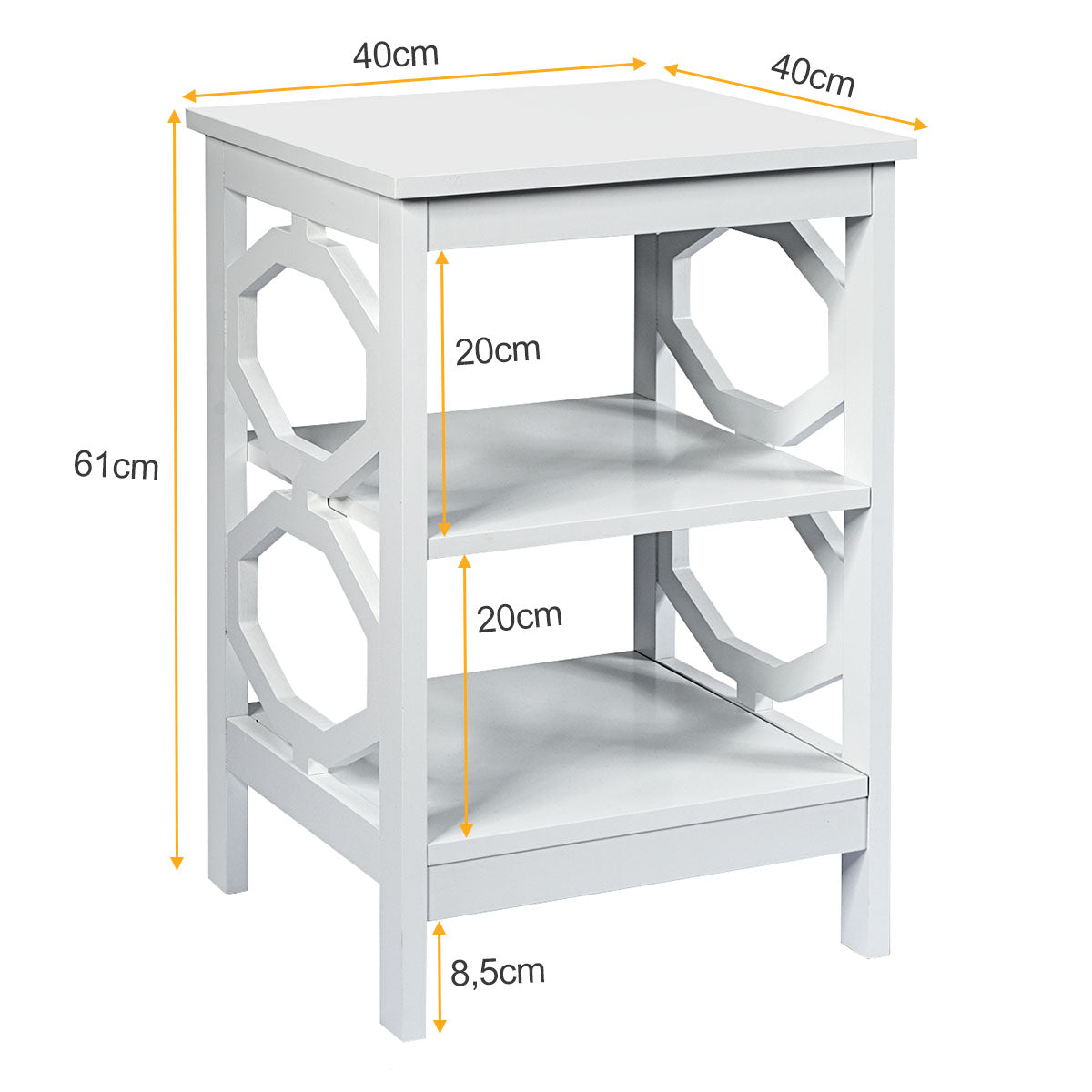 3-Tier Bedside Table with Storage Shelves for Living Room Bedroom-White