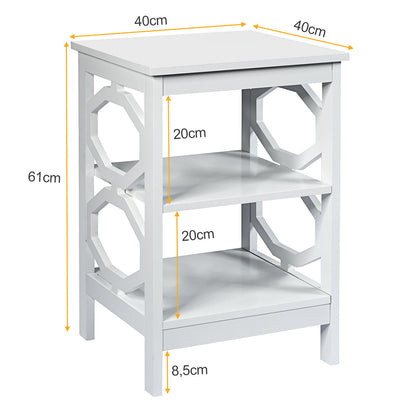 3-Tier Bedside Table with Storage Shelves for Living Room Bedroom-White