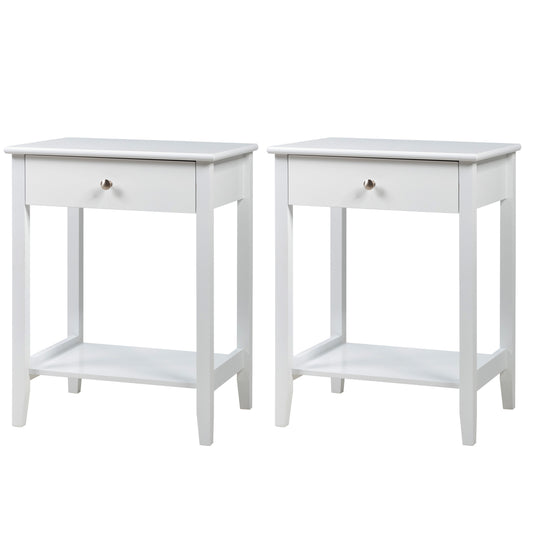 Set of 2 Bedside Couch Sofa Table with Sliding Drawer-White