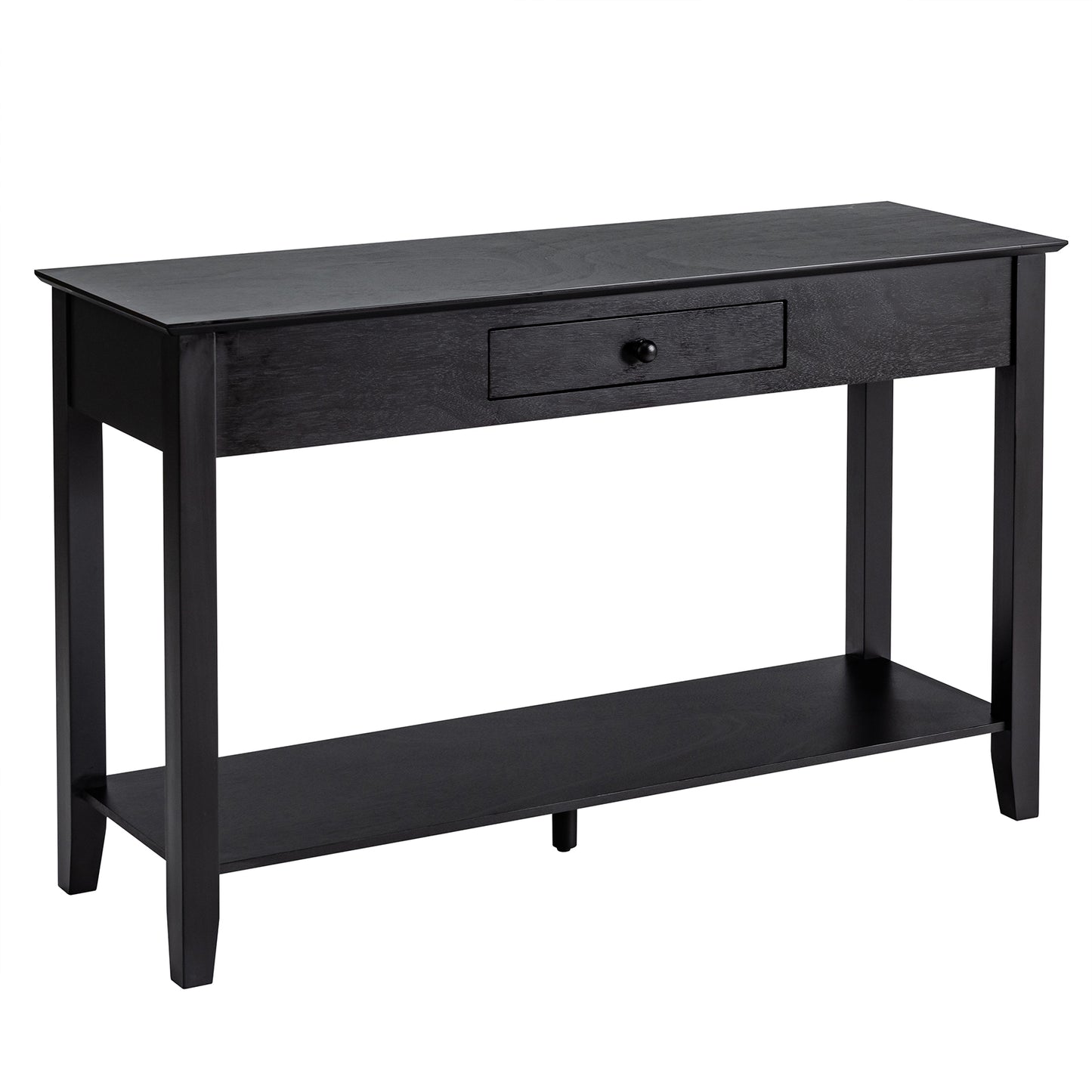 2-Tier Wooden Console Table with Drawer-Black