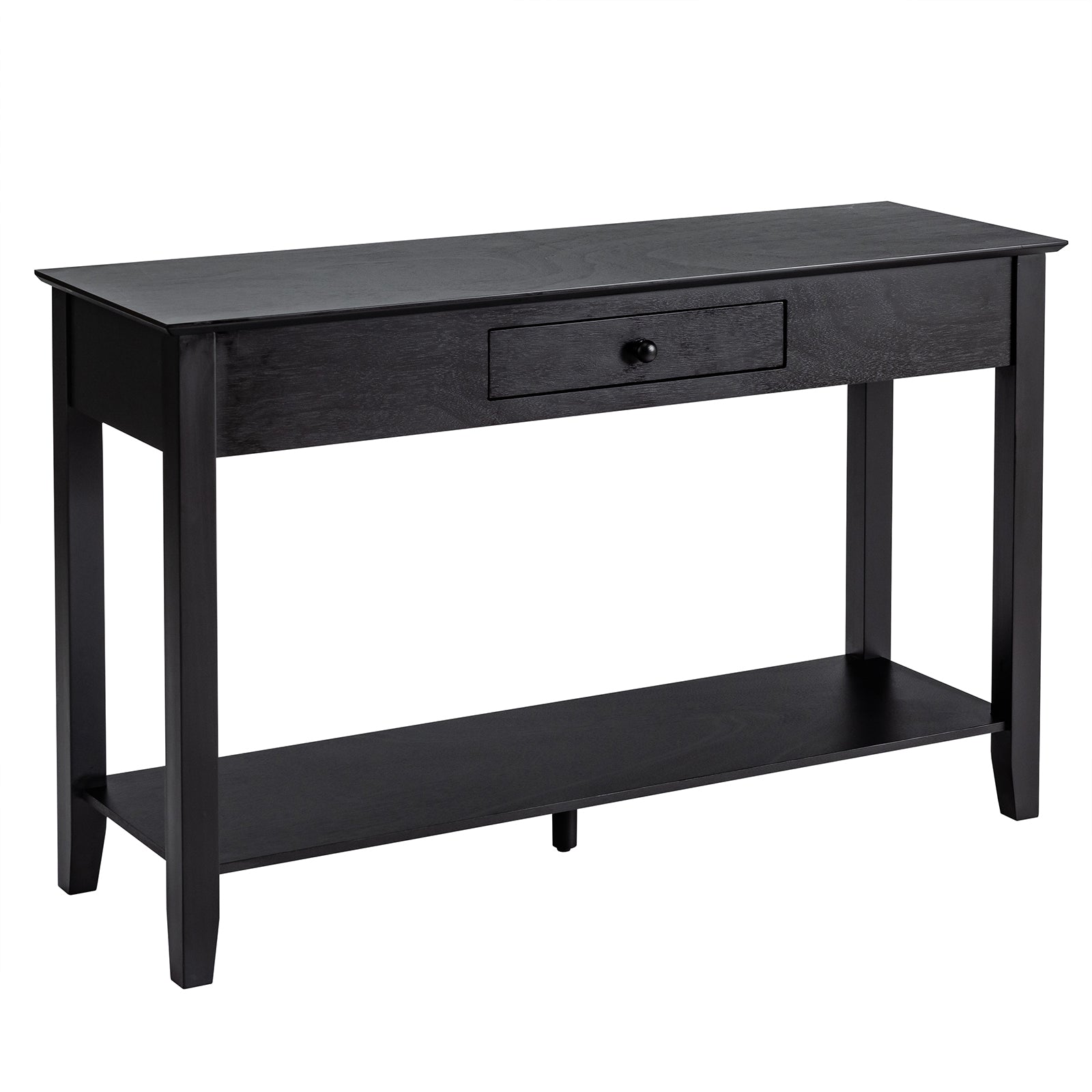 2-Tier Wooden Console Table with Drawer-Black