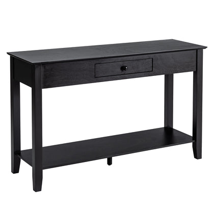 2-Tier Wooden Console Table with Drawer-Black