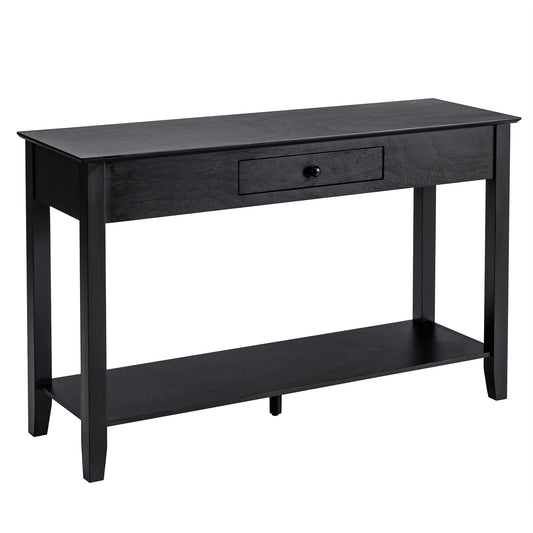 2-Tier Wooden Console Table with Drawer-Black
