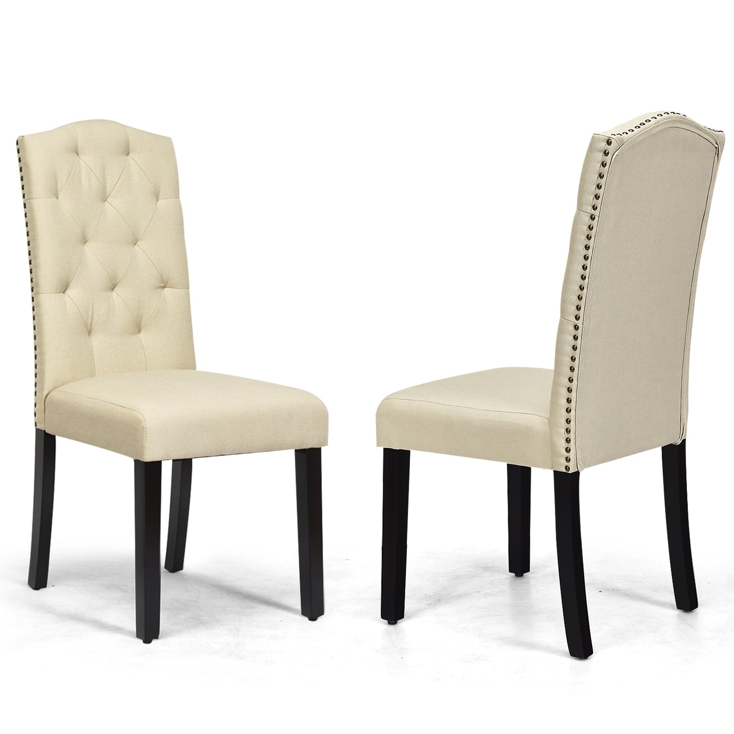 Set of 2 Dining Chairs with Ergonomic High Backrest-Beige