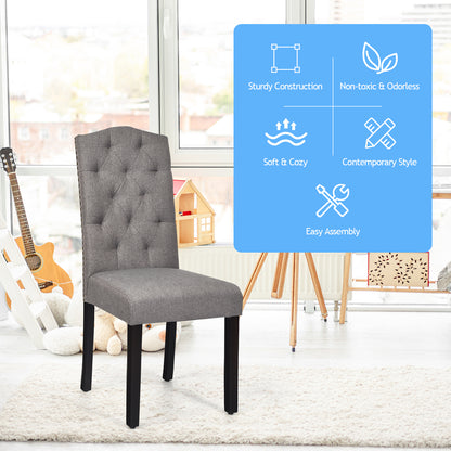 Set of 2 Dining Chairs with Ergonomic High Backrest-Grey