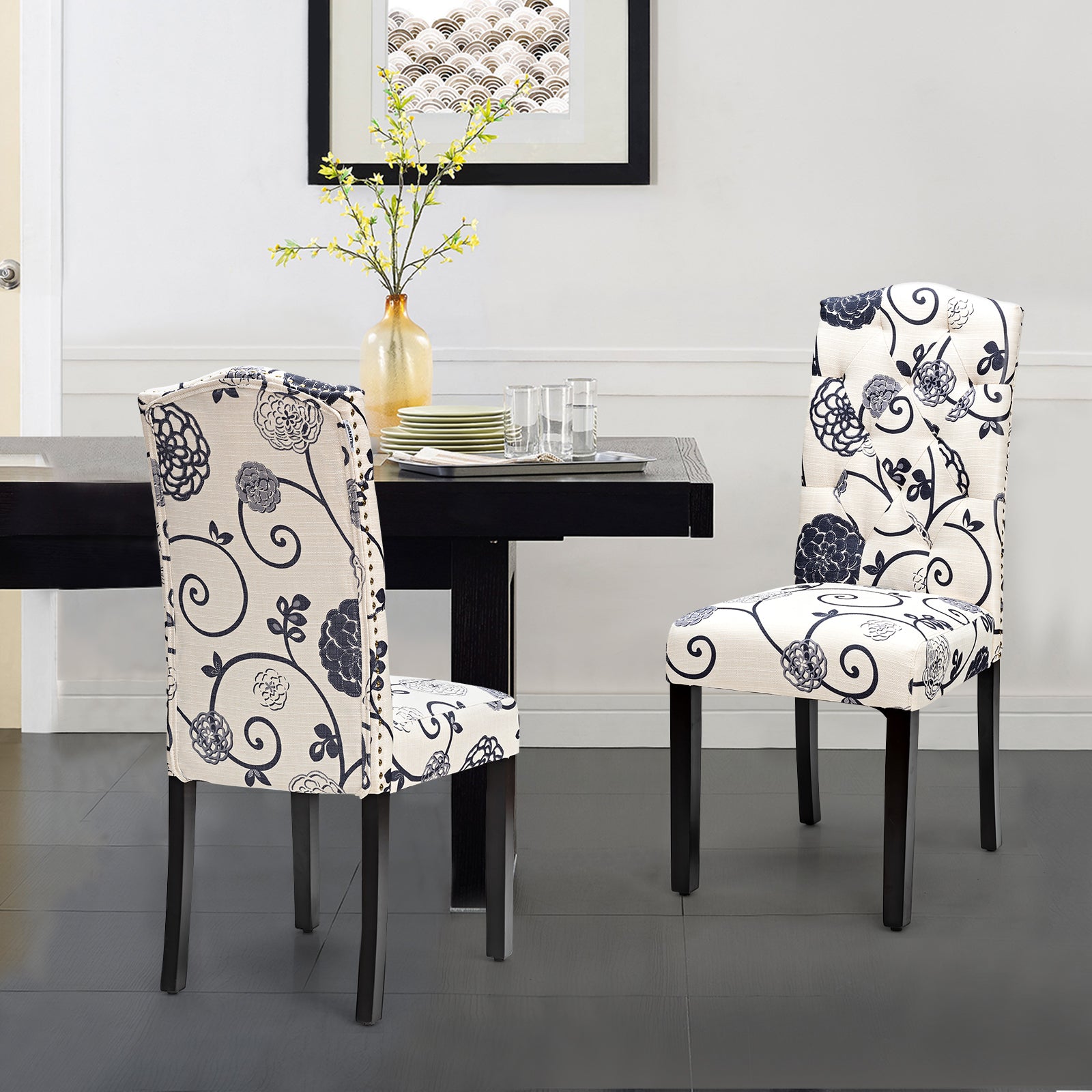 Set of 2 Dining Chairs with Ergonomic High Backrest-White and Black