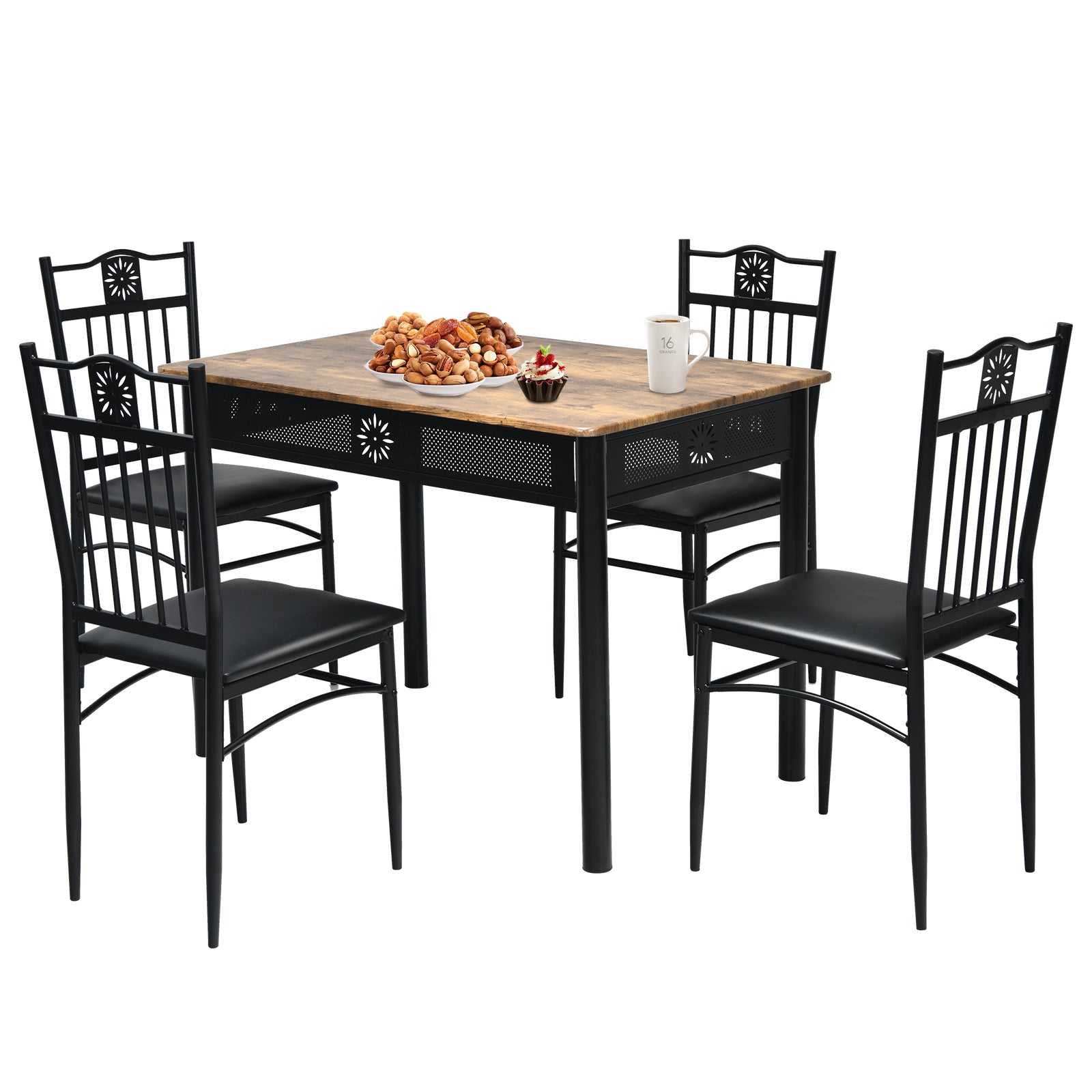 5 Pieces Kitchen Dining Table and Chair Set with Sponge Cushion-Natural