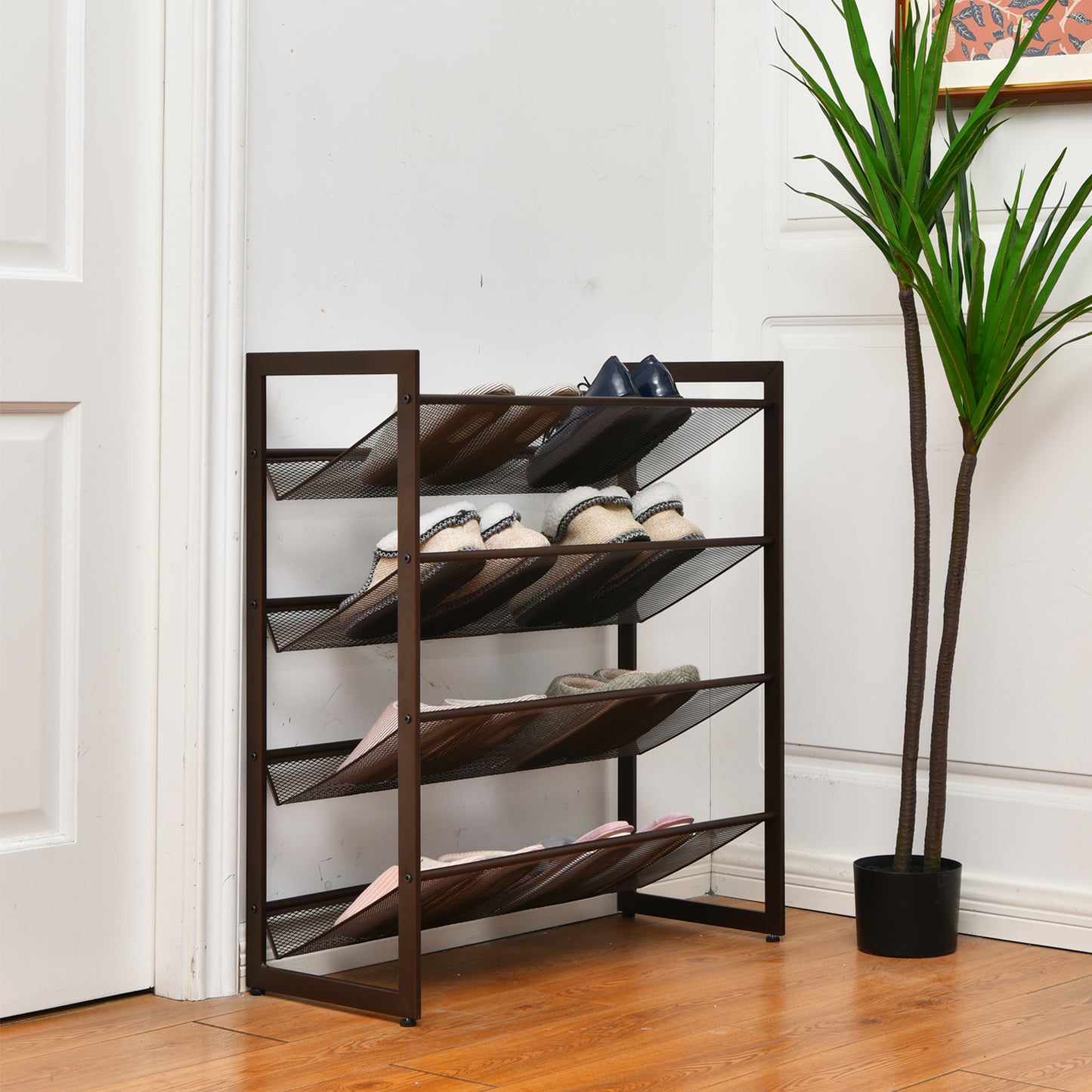 4-Tier Metal Mesh Shoe Rack for Hallway and Entryway