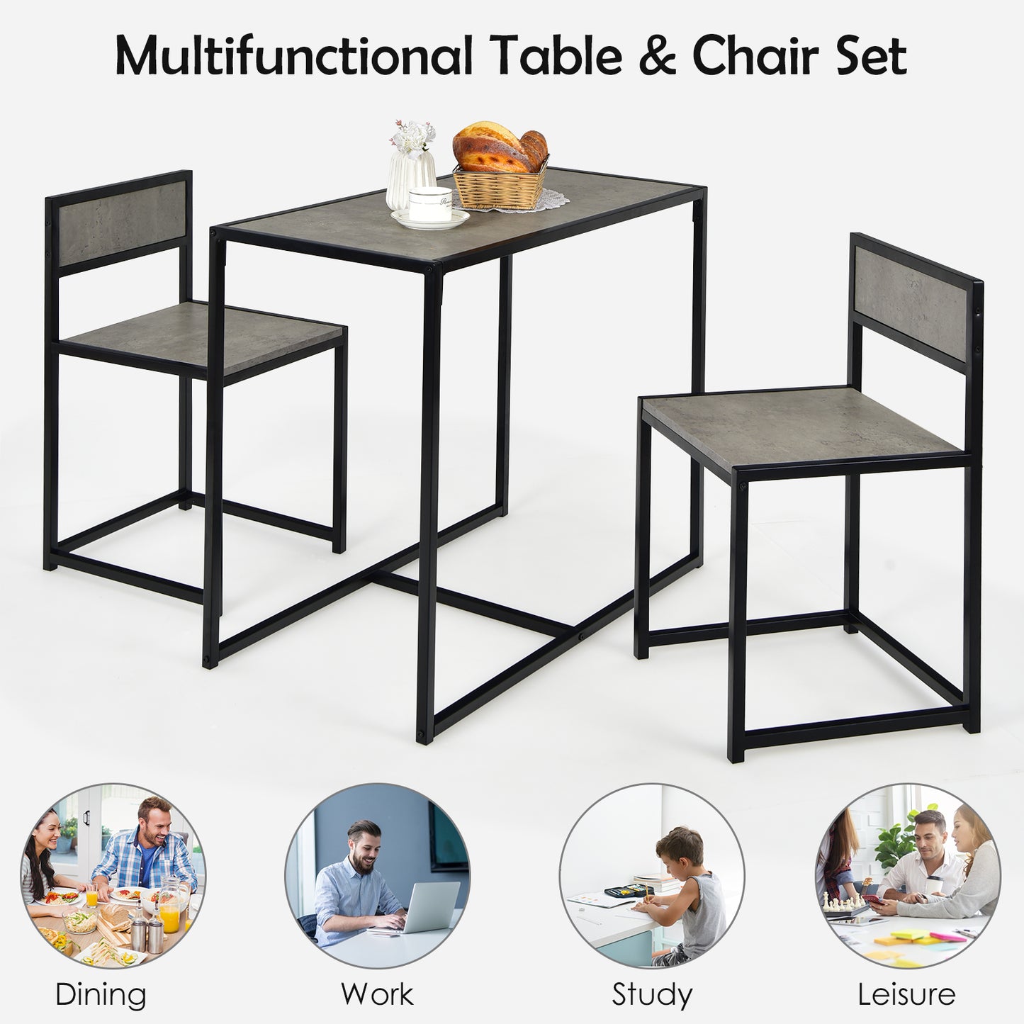 Compact Table and Chair Set-Gray