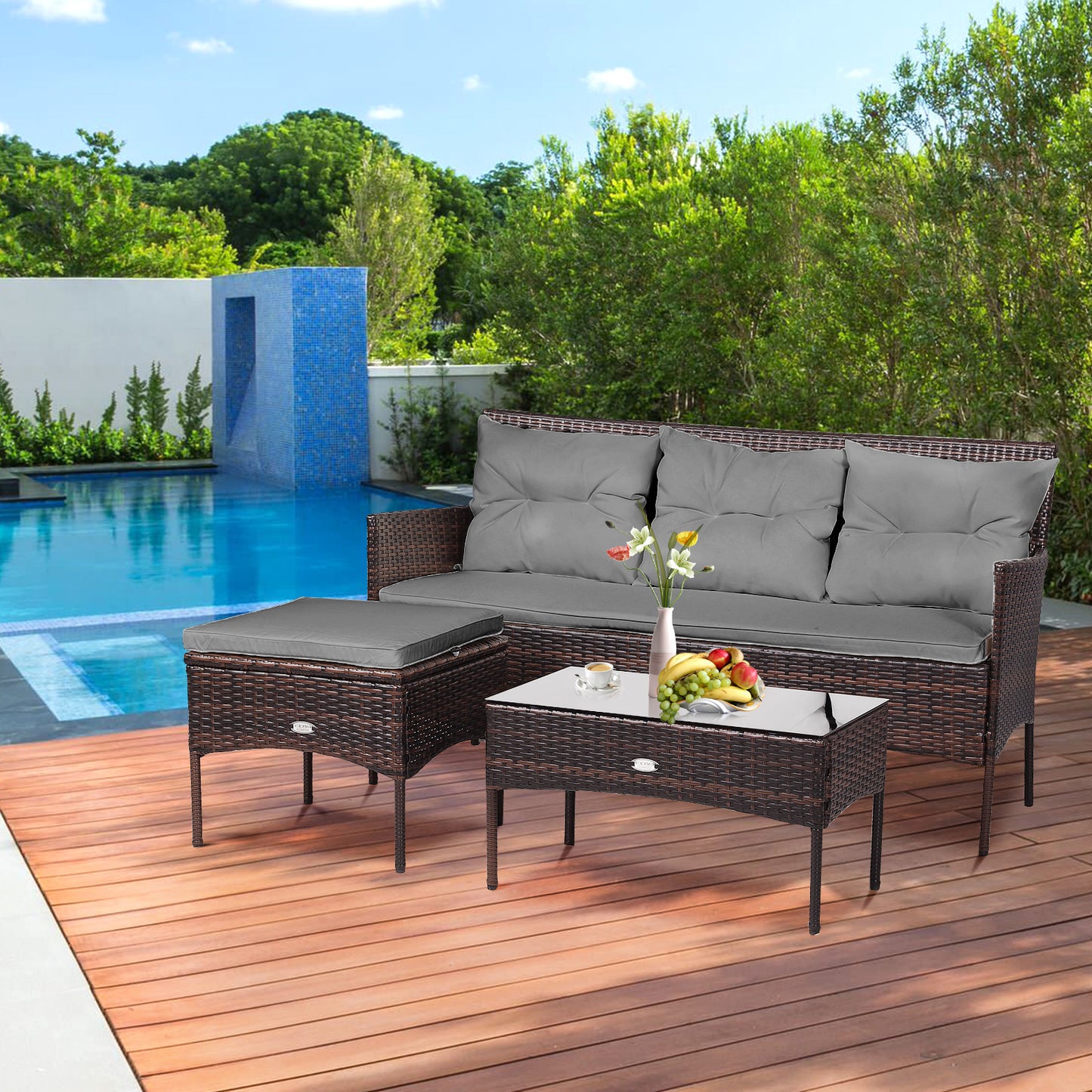 4 Seater Rattan Garden Furniture Set with Cushioned Sofa-Grey