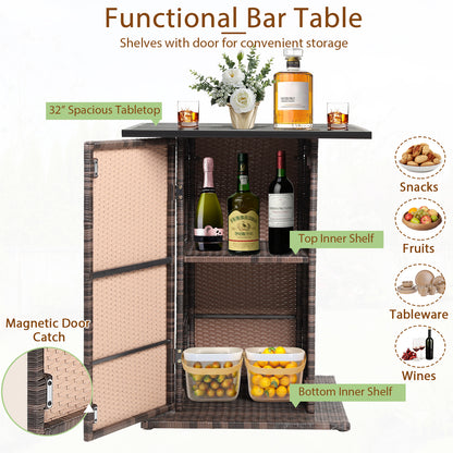 5-Piece Garden Bar Set with 2 Storage Shelves and Cushions-White