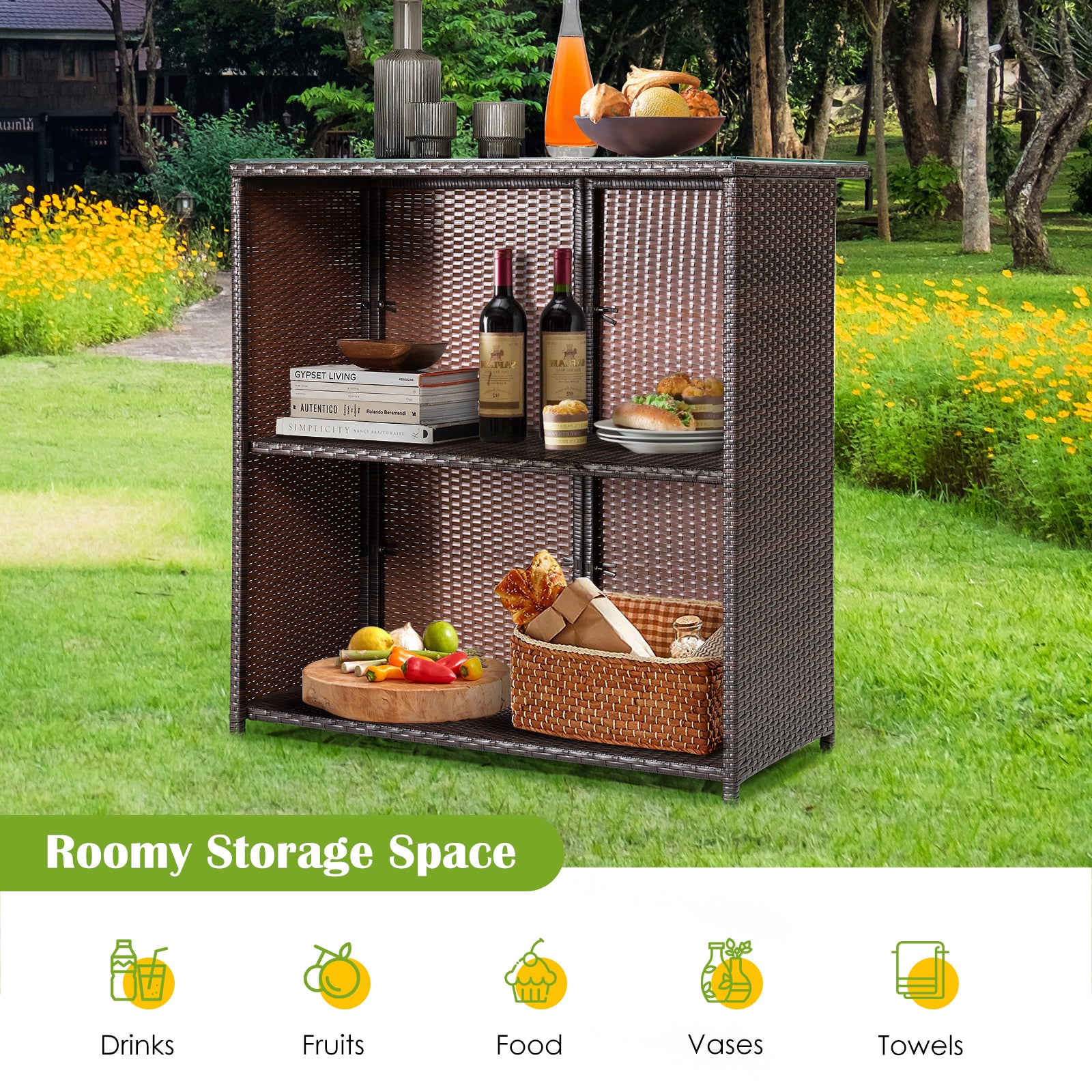 3-Piece Outdoor PE Rattan Bar Set with Cushions-White