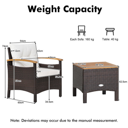3 Pieces Patio Rattan Furniture Set with Cushions for Porch Backyard