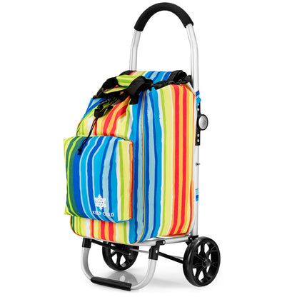 3-In-1 Folding Shopping Trolley with Detachable Bag and Wheels-Multicolor