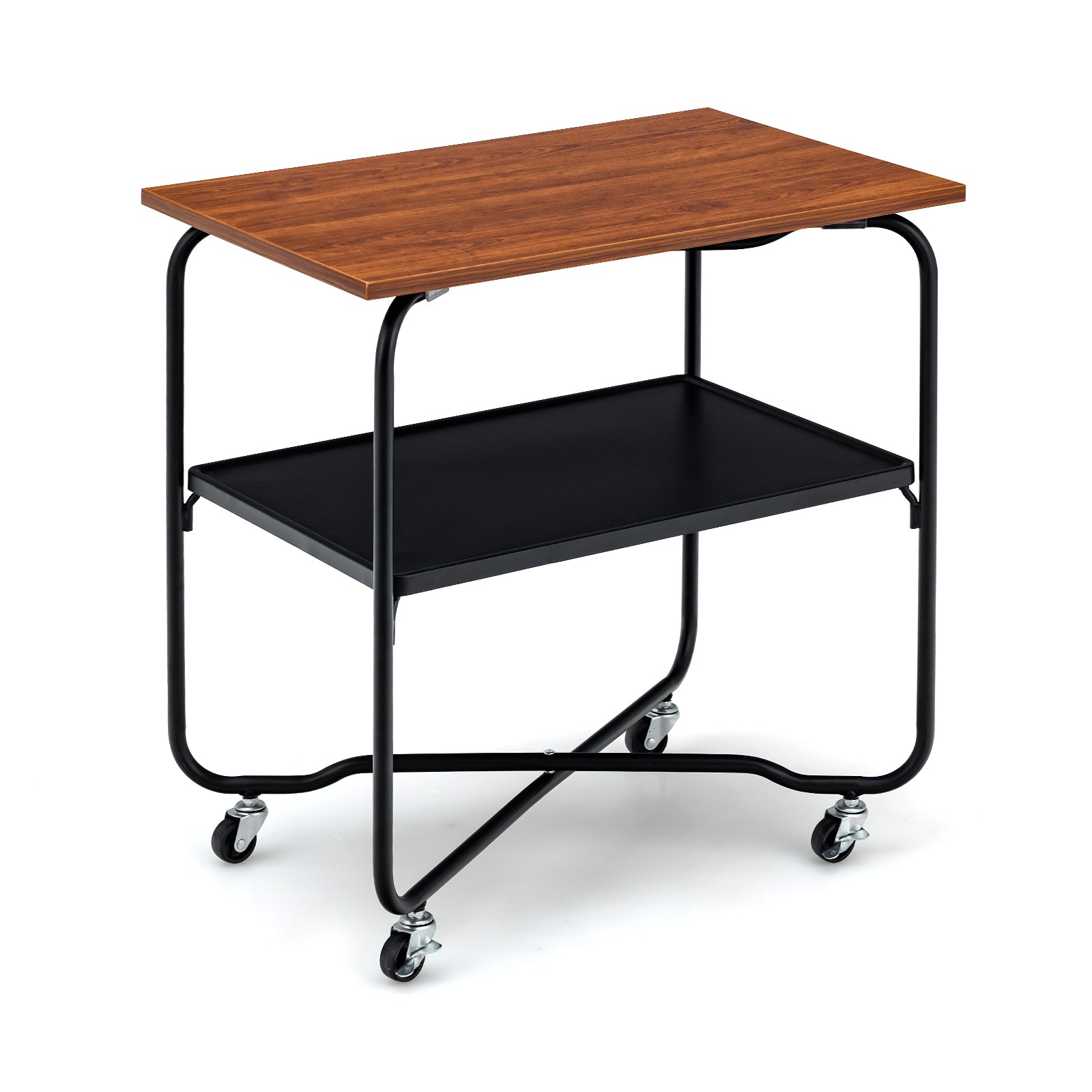 2-Tier Rolling Side Table with Storage Shelf and Lockable Casters-Brown