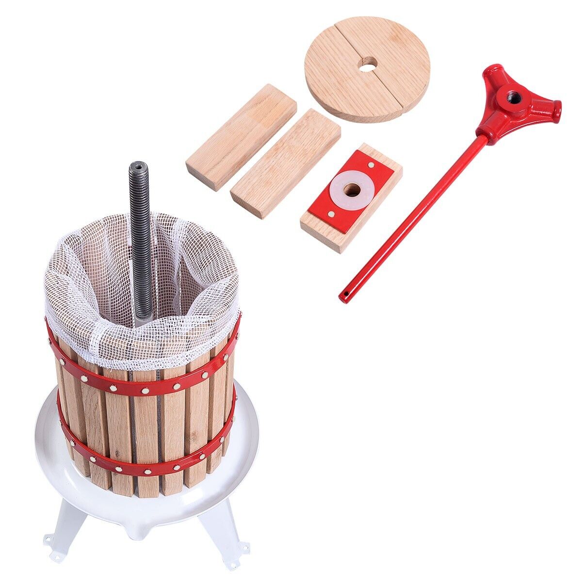 6L Fruit Wine Press with Solid Oak Wood Basket and Steel Legs