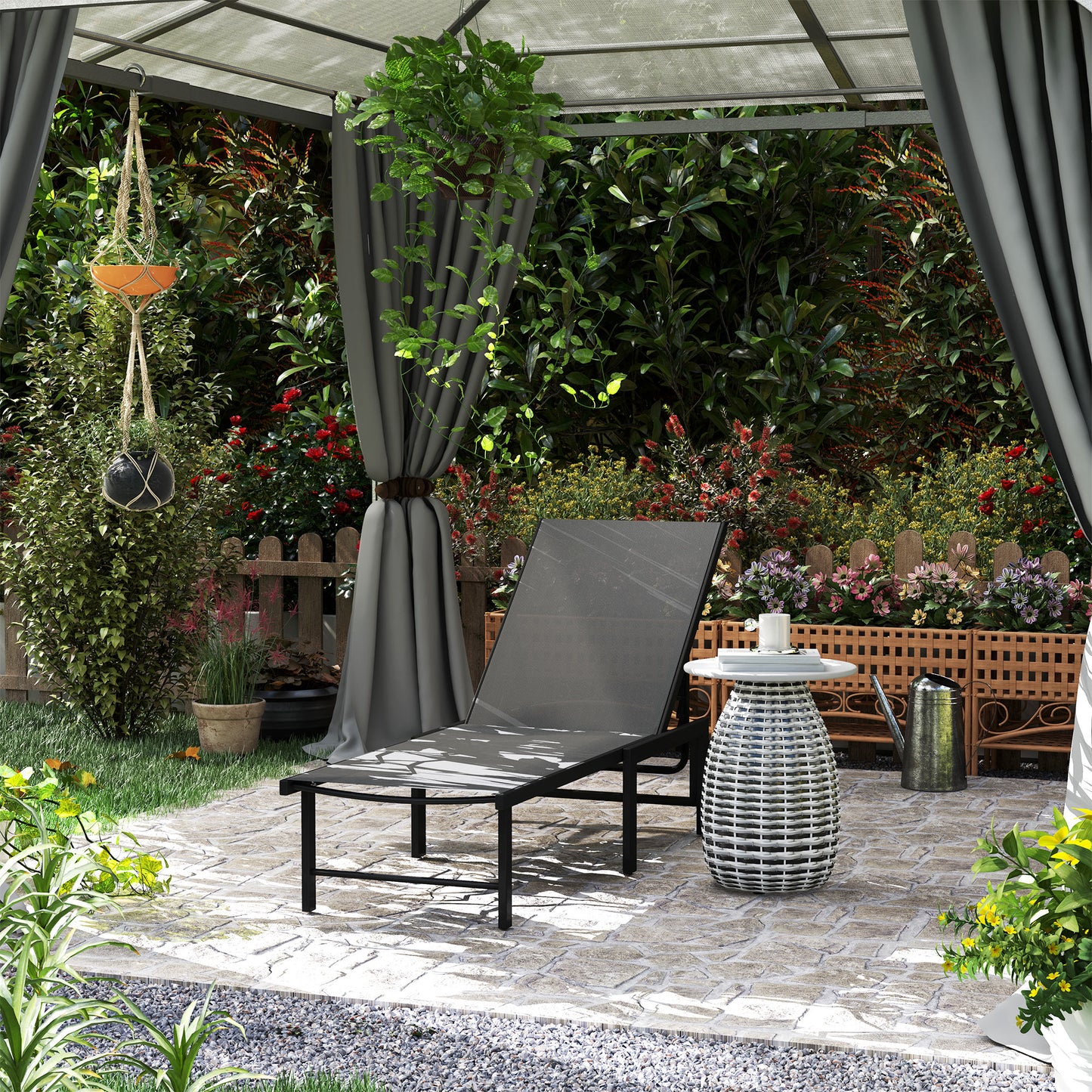 Outsunny Reclining Sun Lounger - Grey