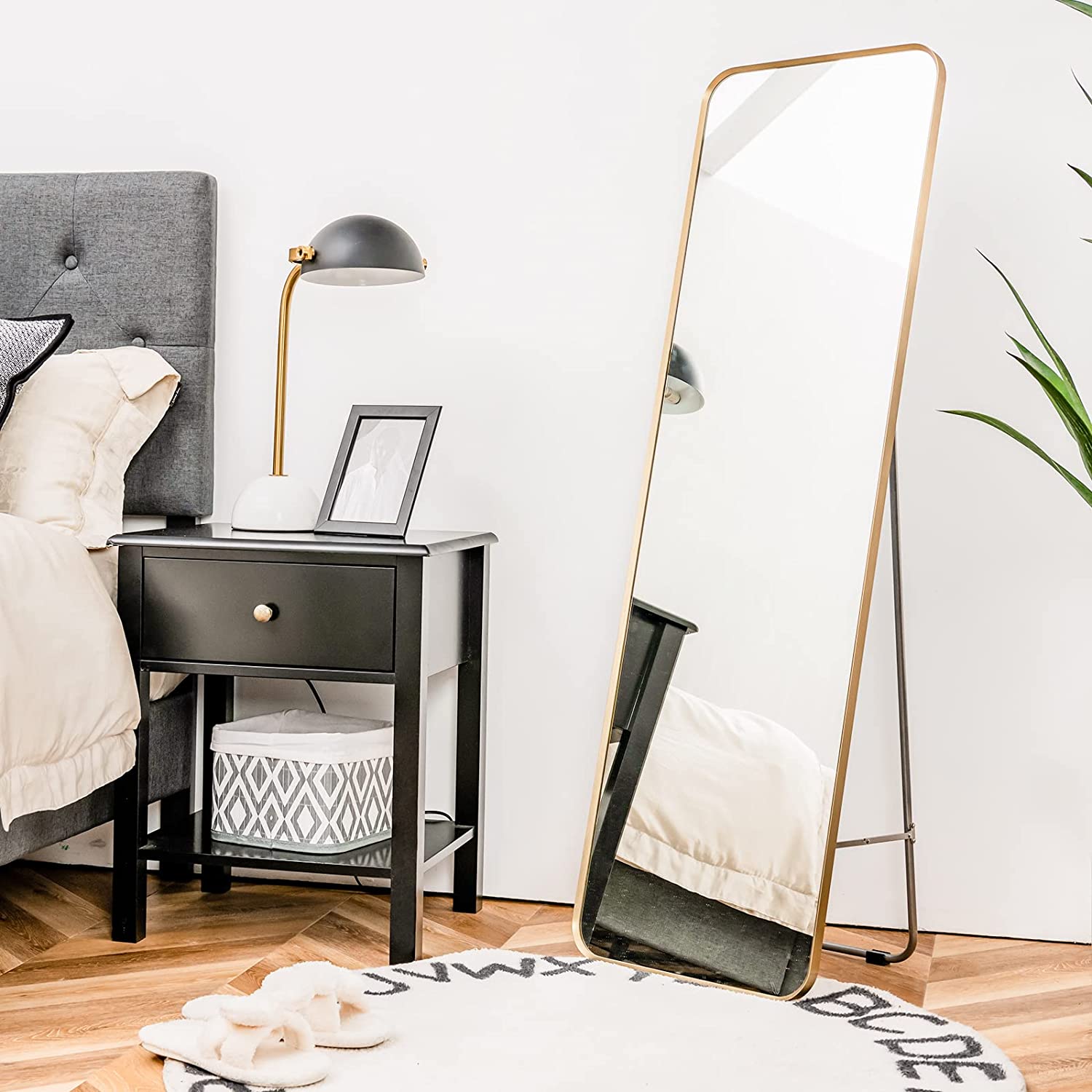 Rectangular Gold Steel Frame Full Body Large Makeup Dressing Mirror for Living Room