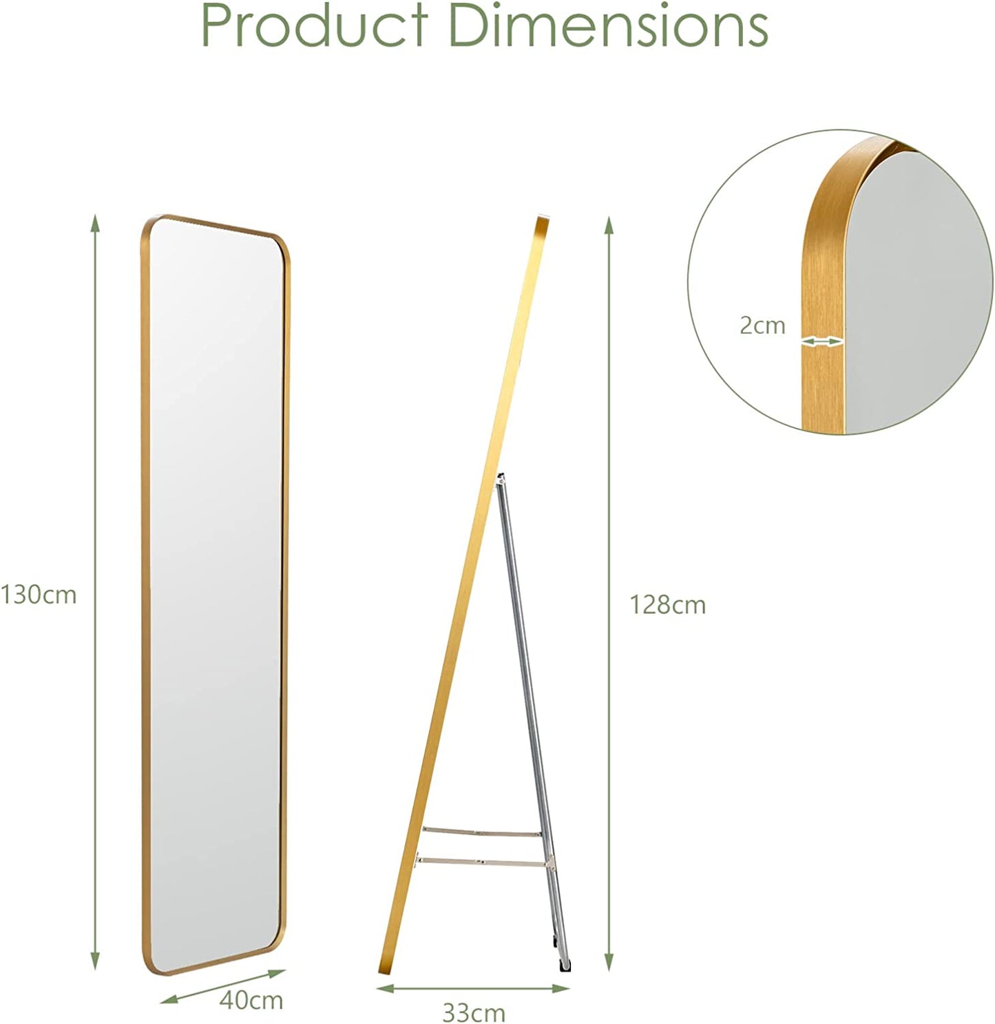 Rectangular Gold Steel Frame Full Body Large Makeup Dressing Mirror for Living Room