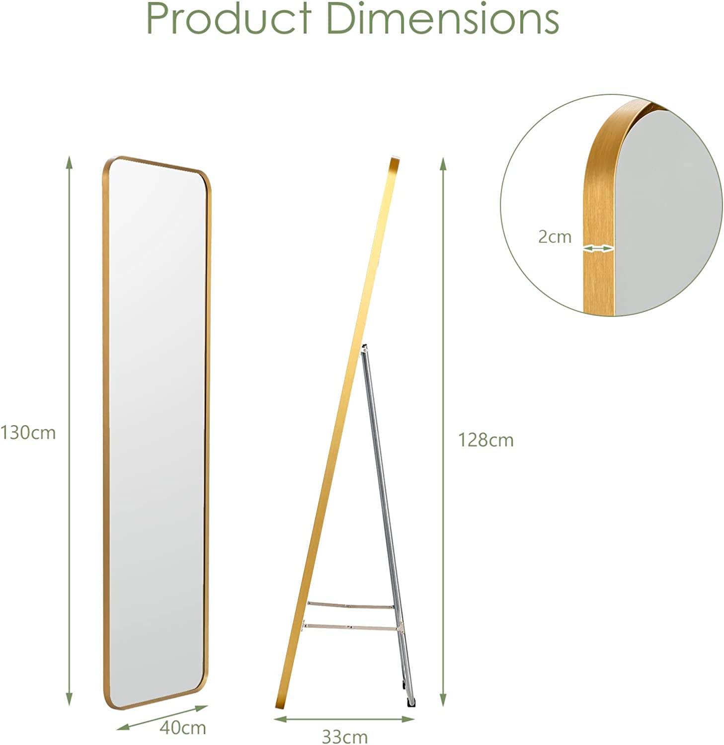 Rectangular Gold Steel Frame Full Body Large Makeup Dressing Mirror for Living Room