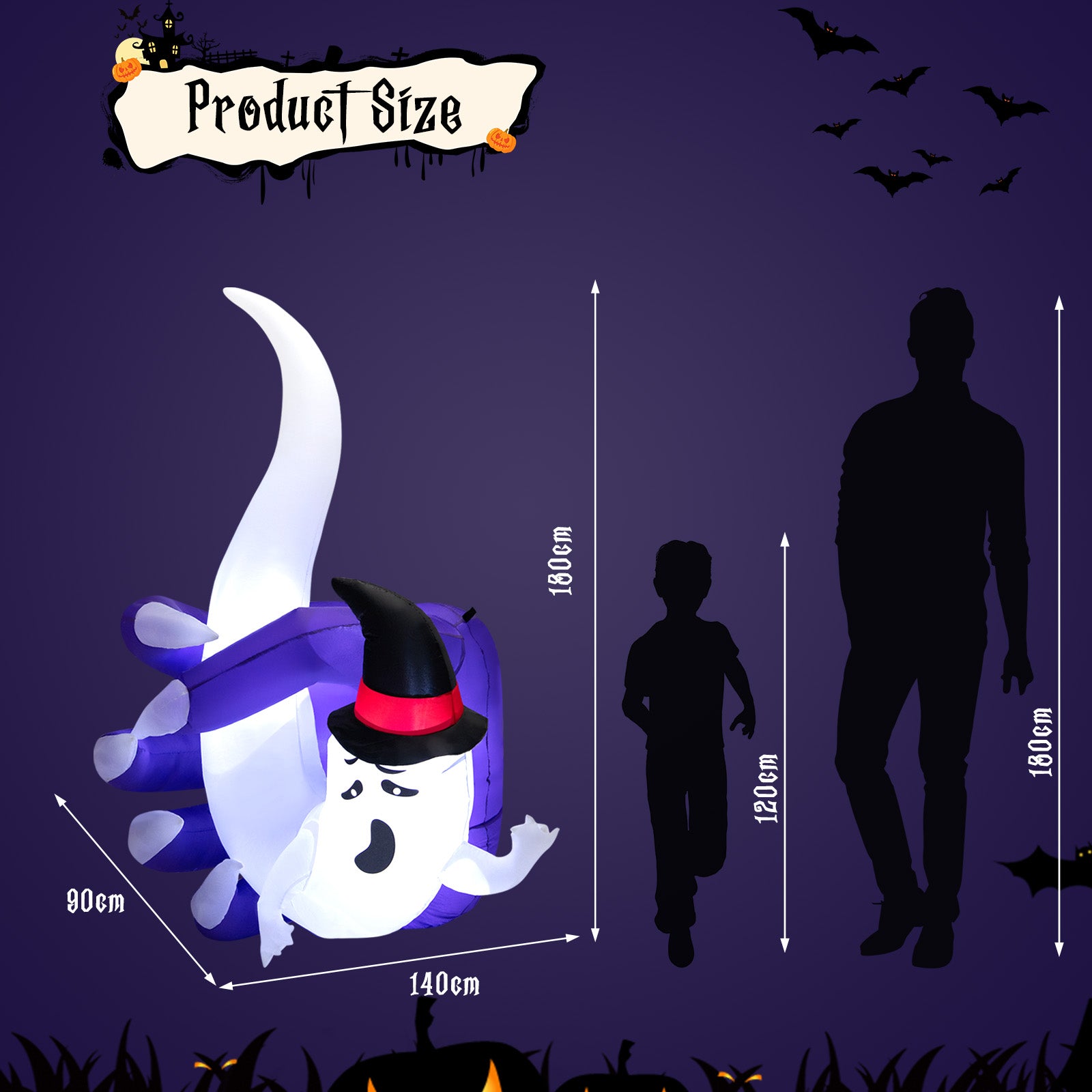 190CM Tall Halloween Inflatable Decoration with LED Lights and Blower