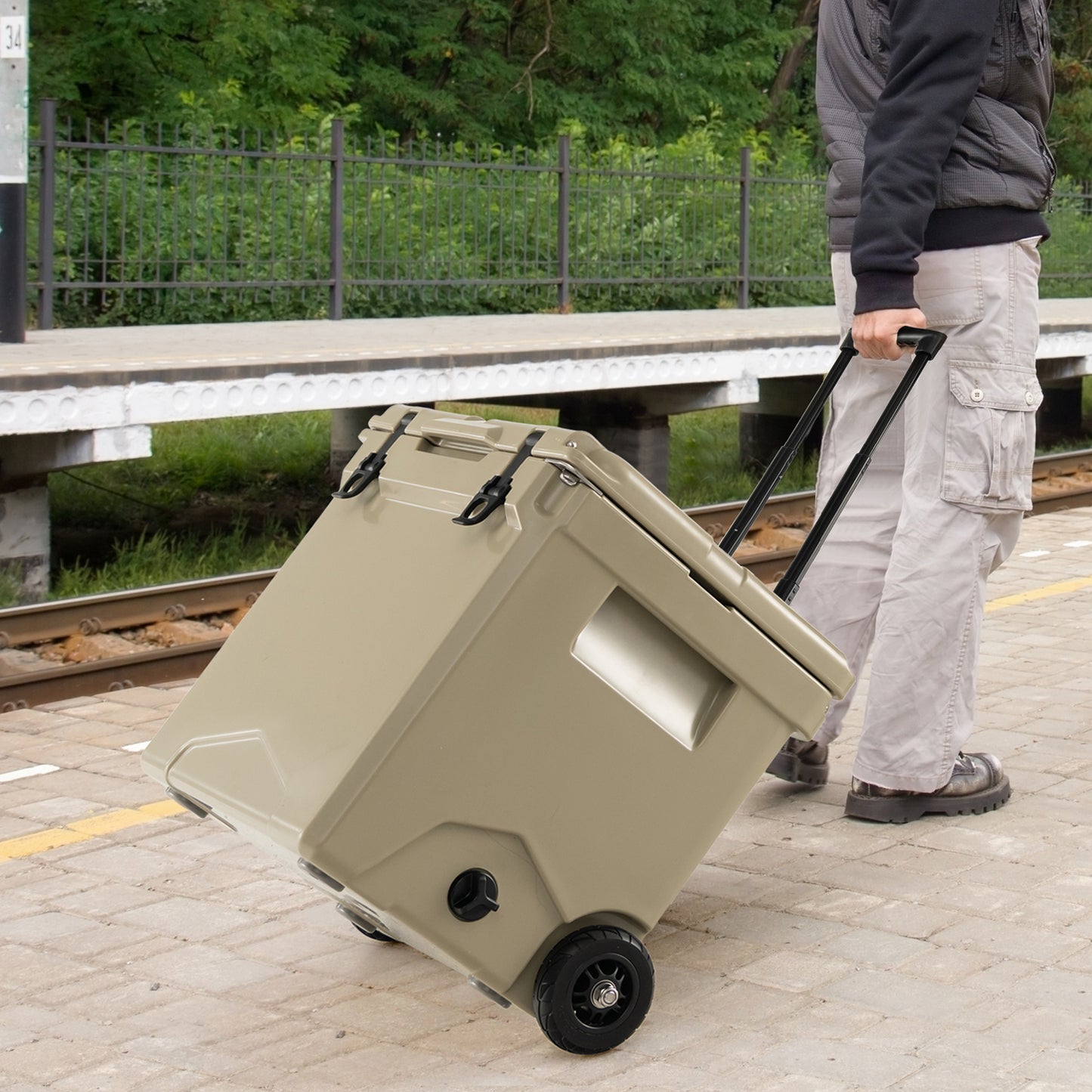 40 L Ice Chest Hard Cooler with Wheels and Handle-Tan