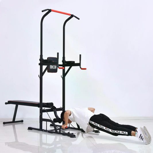 HOMCOM Steel Strength Training Power Tower Pull Up Station Black/Red