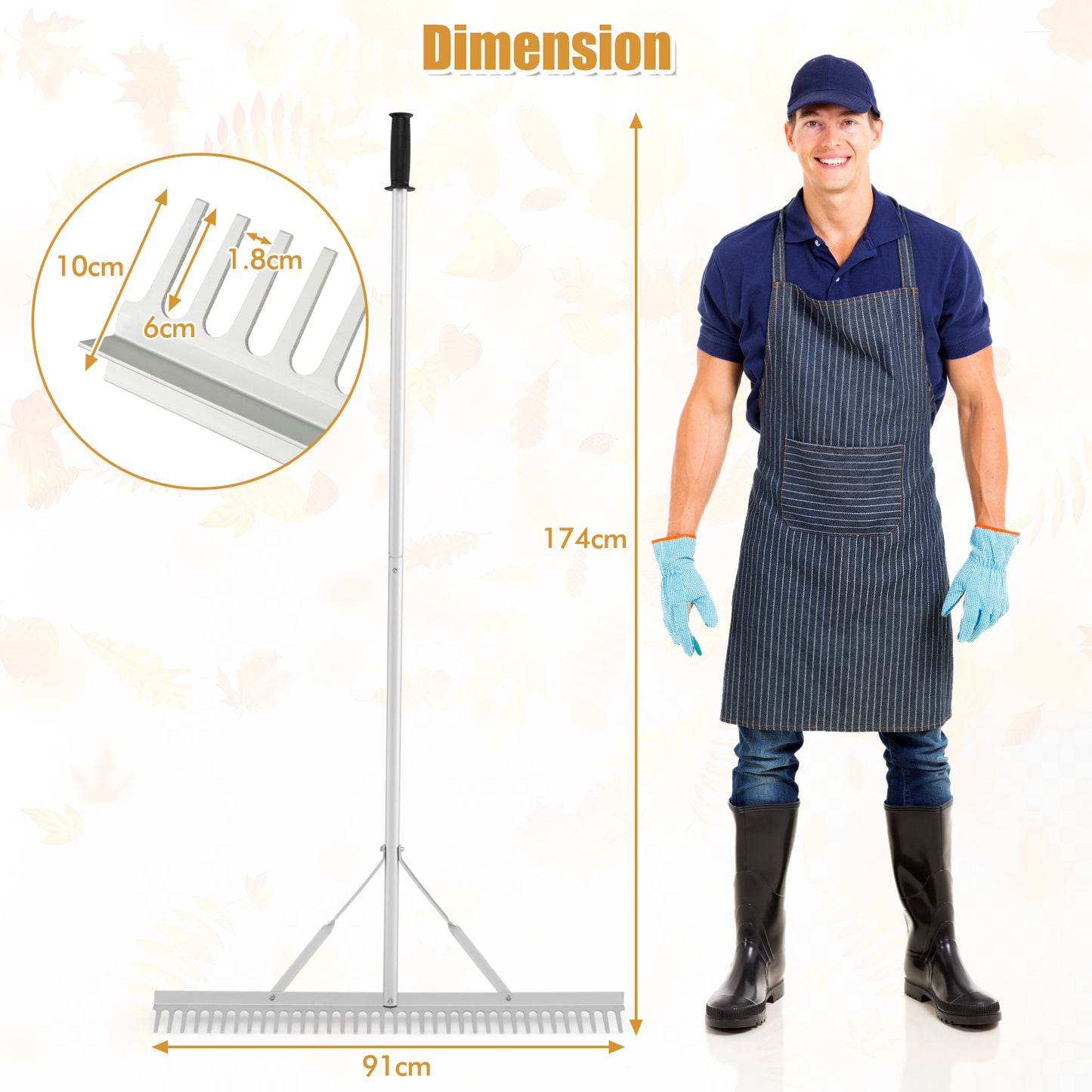 Heavy-Duty Aluminum Landscape Rake with 91 cm Wide Rake Head