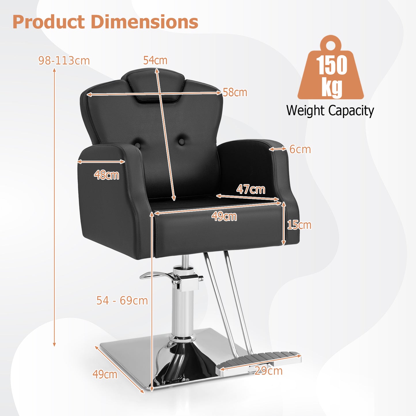 Heavy Duty Hydraulic Barber Chair Salon Chair with 360 Degrees Swivel-Black