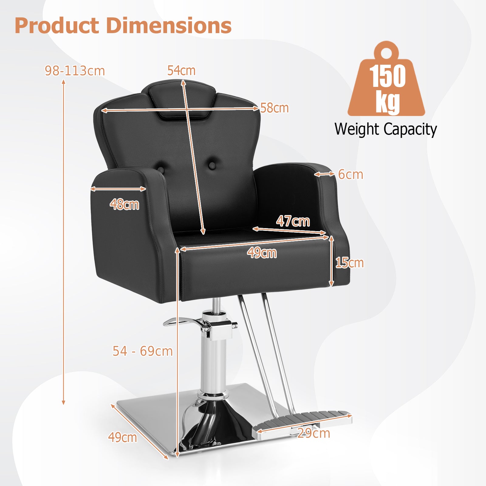 Heavy Duty Hydraulic Barber Chair Salon Chair with 360 Degrees Swivel-Black