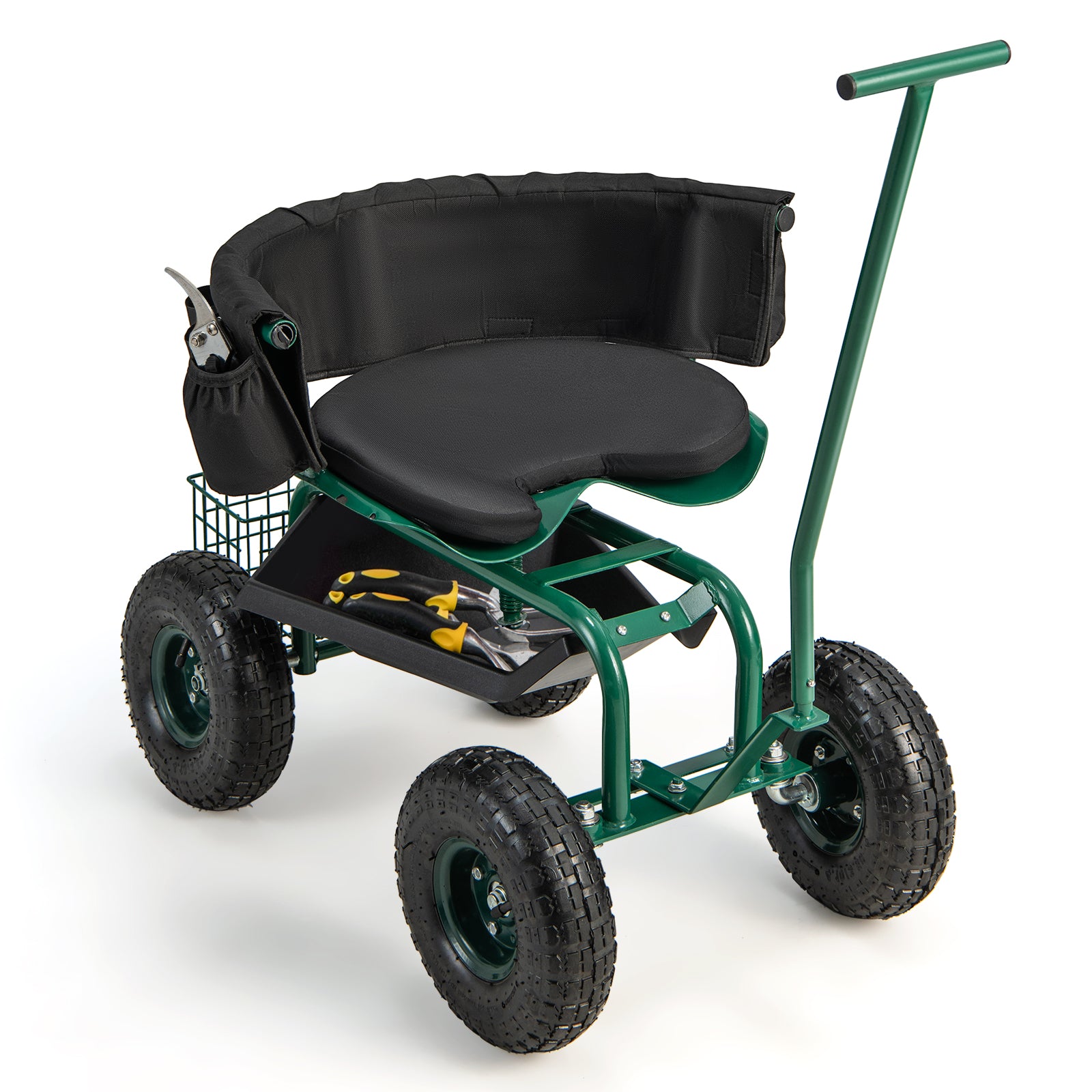 Rolling Height Adjustable 360° Swivel Garden Cart Workseat-Green