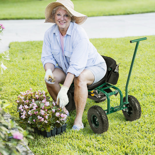 Rolling Height Adjustable 360° Swivel Garden Cart Workseat-Green