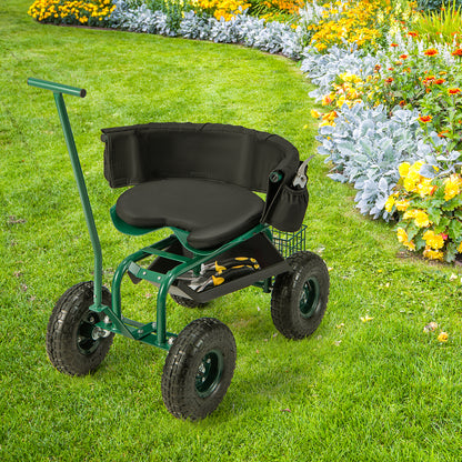 Rolling Height Adjustable 360° Swivel Garden Cart Workseat-Green