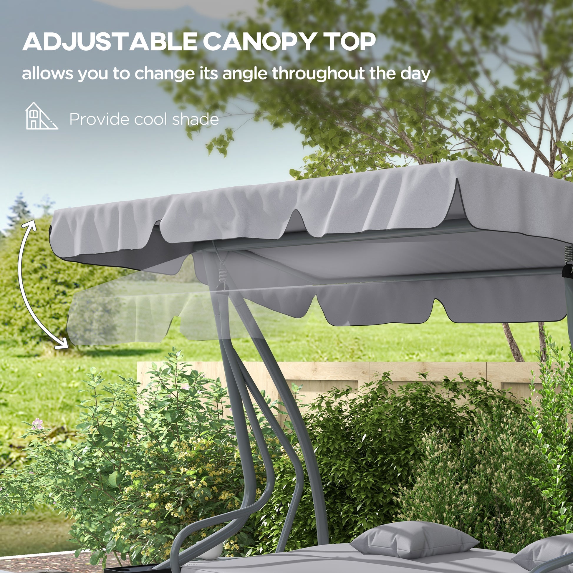 Outsunny Three-Person garden Swing Chair, with Adjustable Canopy - Light Grey