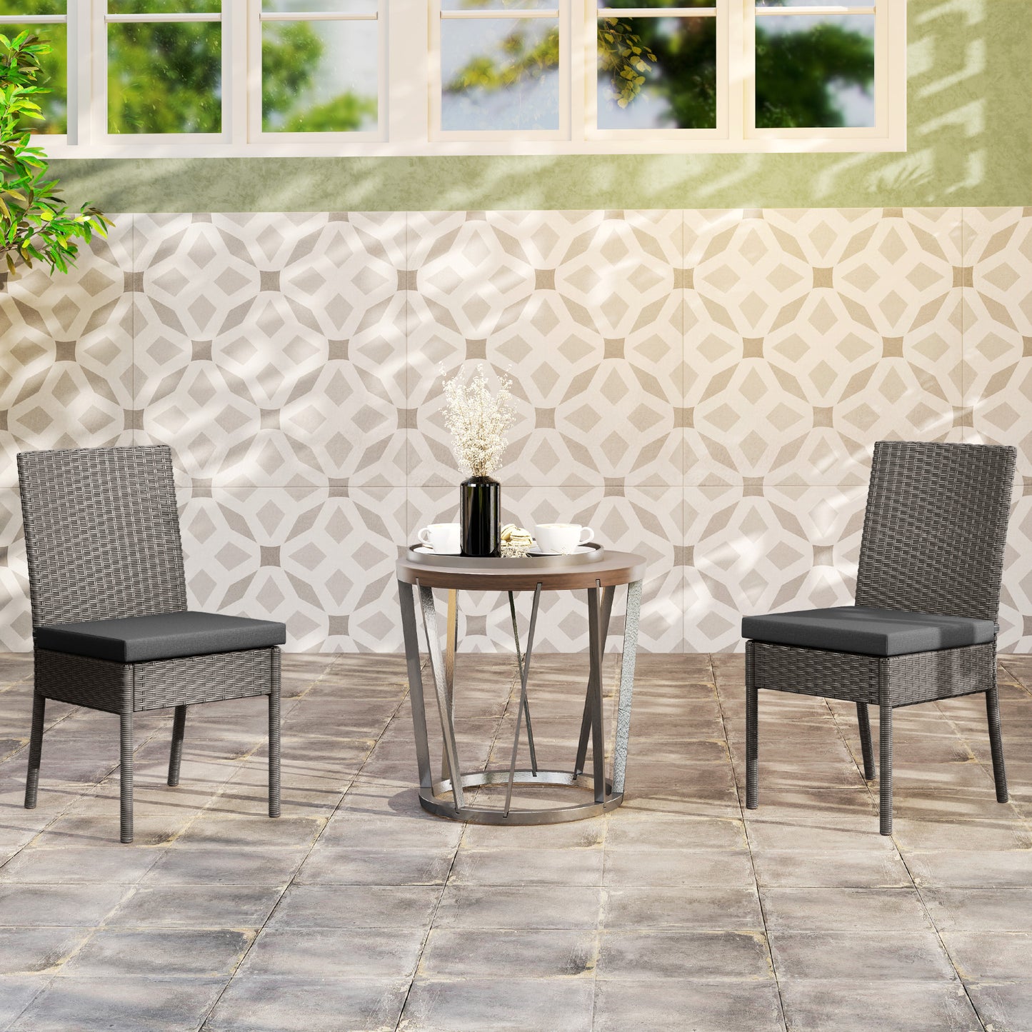 Outsunny Set of Two Armless Rattan Garden Chairs - Dark Grey