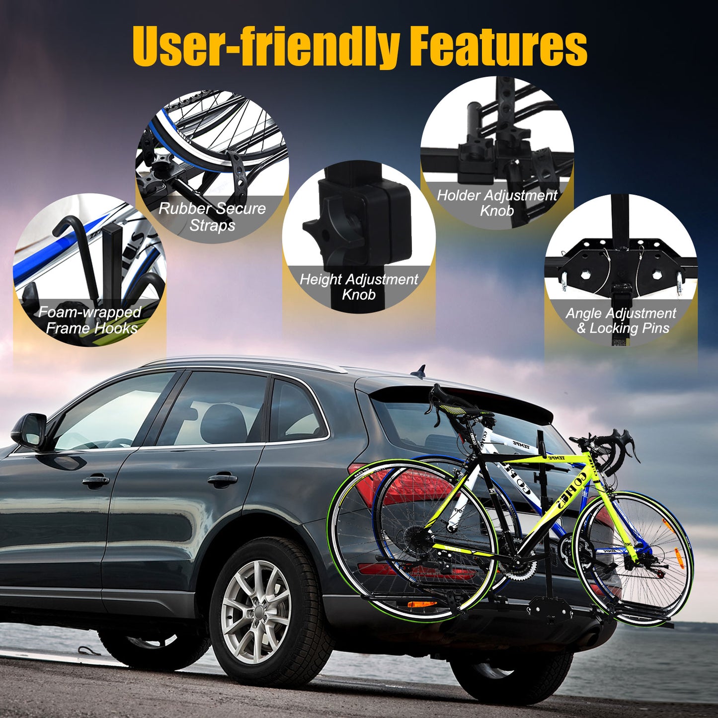 2-bike Hitch Mount Rack with Retractable Tire Cradles