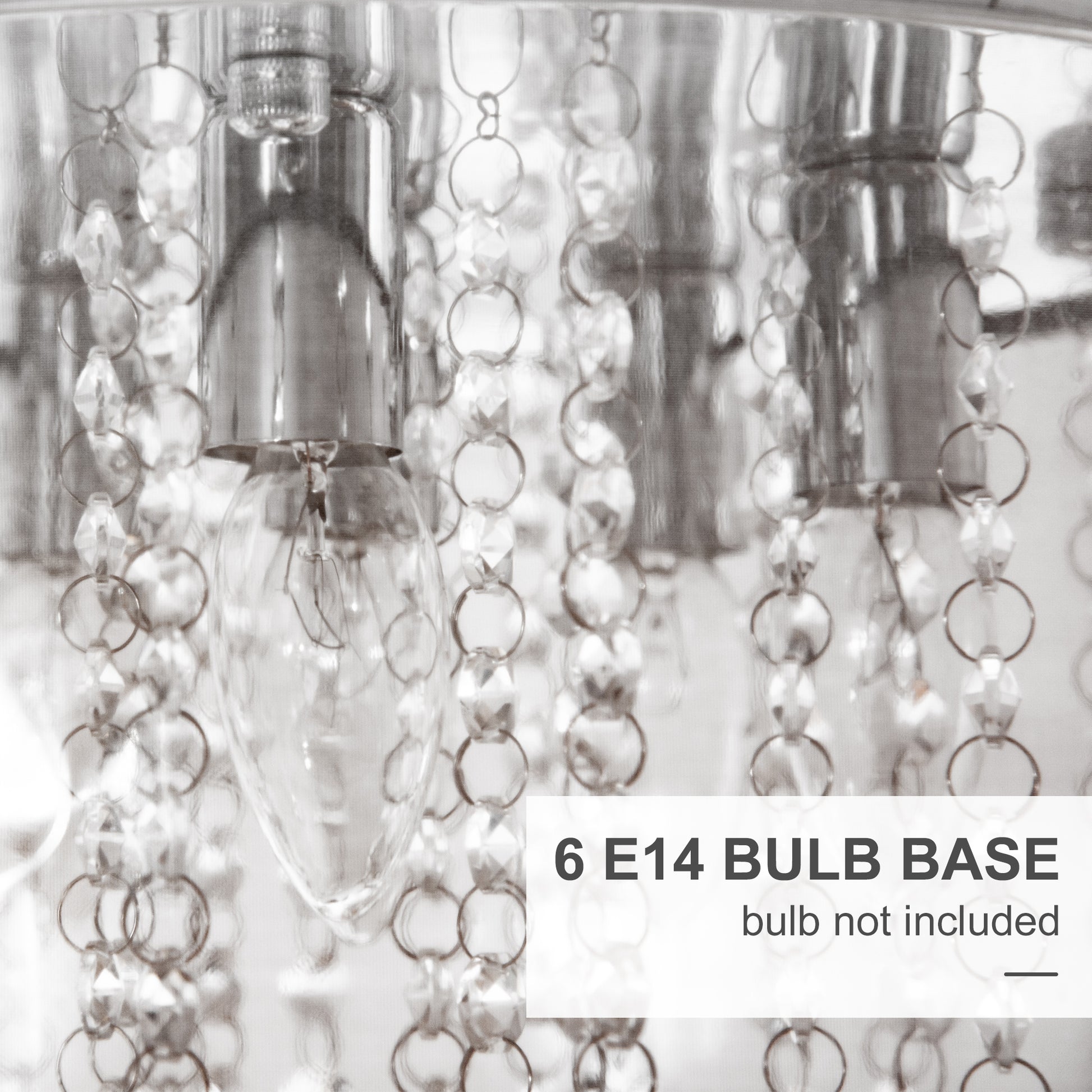 HOMCOM Modern Crystal Chandelier Flush Mount LED Ceiling Light with Drum Shade for Living Room Bedroom Dining Room Silver