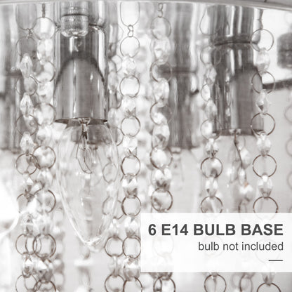 HOMCOM Modern Crystal Chandelier Flush Mount LED Ceiling Light with Drum Shade for Living Room Bedroom Dining Room Silver