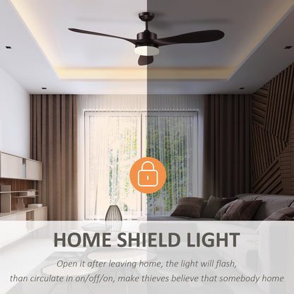 HOMCOM Reversible Indoor Ceiling Fan with Light, Modern Mount LED Lighting Fan with Remote Controller, for Bedroom, Living Room, Brown