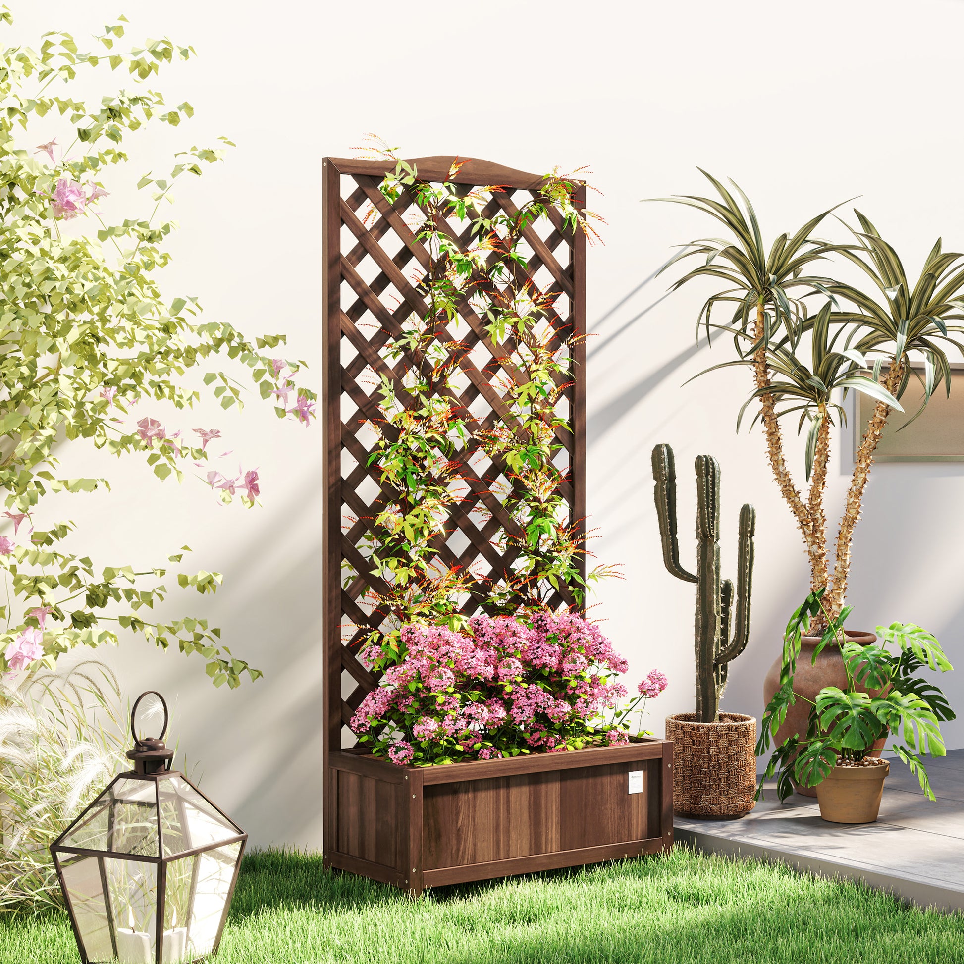 free standing wooden trellis Outsunny 53L Garden Wooden Planter Box with Trellis Free Standing Flow – GardenArch