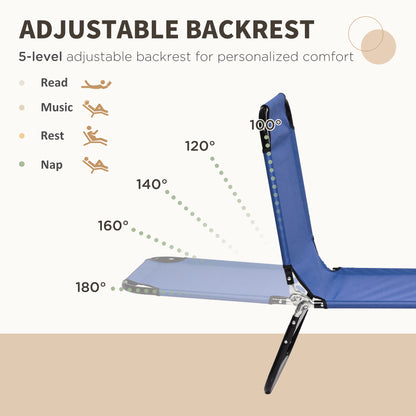 Outsunny Folding Sun Loungers Set of 2, Outdoor Day Bed with Reclining Back, Steel Recliner Garden Chairs with Breathable Mesh for Beach, Patio, Blue