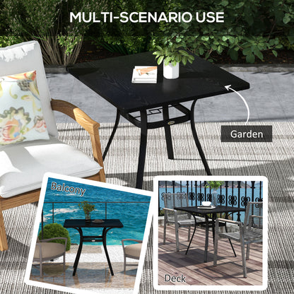 Outsunny Four-Seater Steel Garden Table, with ?40mm Parasol Hole - Black