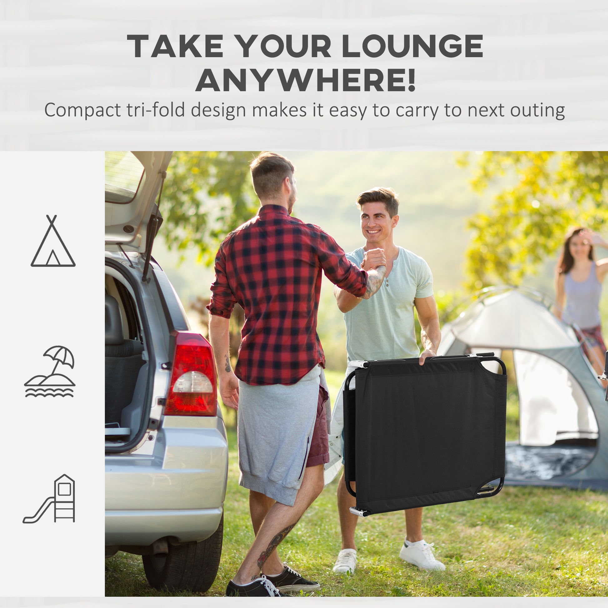 Outsunny Outdoor Folding Sun Lounger Set of 2 with Face Hole, 4 Level Adjustable Backrest Reclining Garden Lounger, Garden Recliner Sunbed with 600 D Oxford Cloth Seat and Pillow for Beach, Black