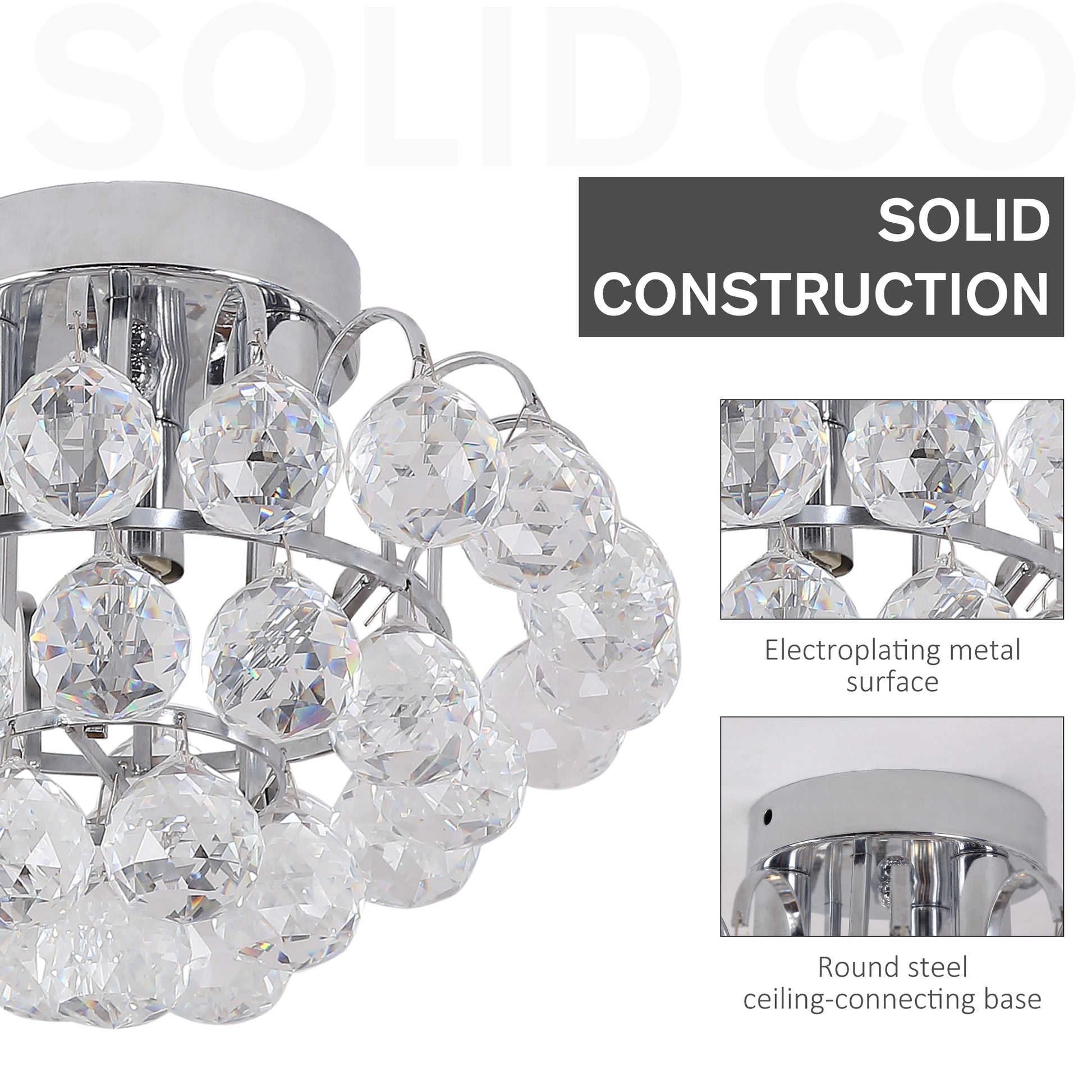 HOMCOM Crystal Ceiling Lamp Chandelier Hallway Flush Mount Pendant 3 Light ?30cm Silver