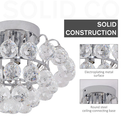 HOMCOM Crystal Ceiling Lamp Chandelier Hallway Flush Mount Pendant 3 Light ?30cm Silver