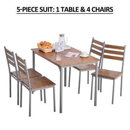 HOMCOM Modern 5-Piece Dining Table Set, Dining Table With 4 Chairs For Compact Dining Room& Kitchen, Brown